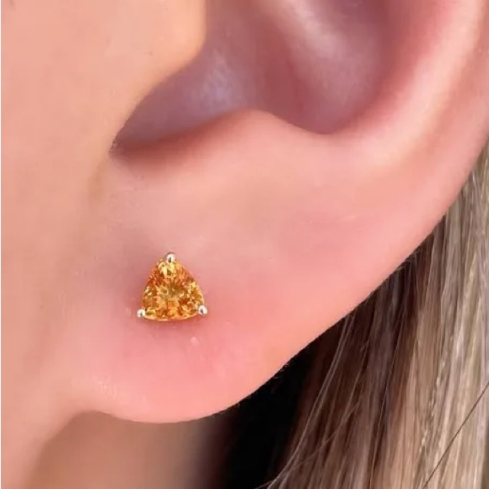NEW! Orange Sapphire Triangle Studs